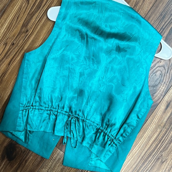 Linen turquoise vintage vest, 6 petite - Picture 6 of 6